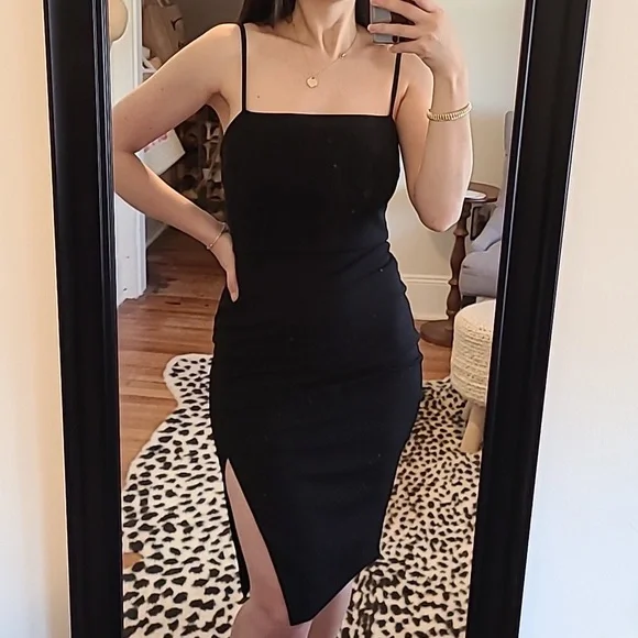 Express Black Midi Dress with Side Slit